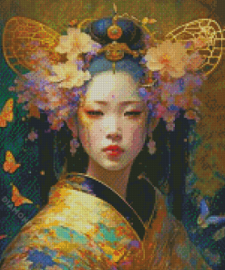 Asian Girl And Butterflies Diamond Paintings