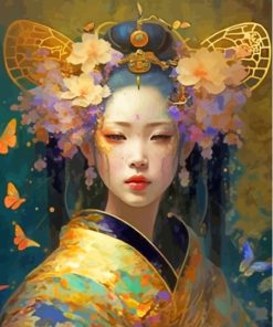 Asian Girl And Butterflies Diamond Painting