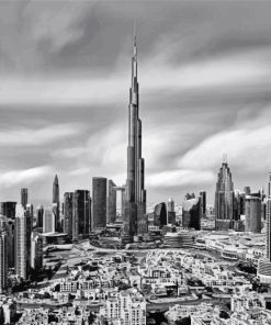 Black And White Cityscape Burj Khalifa Dubai Diamond Painting