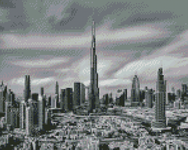 Black And White Cityscape Burj Khalifa Dubai Diamond Paintings