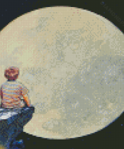 Boy Watching Moon Diamond Paintings