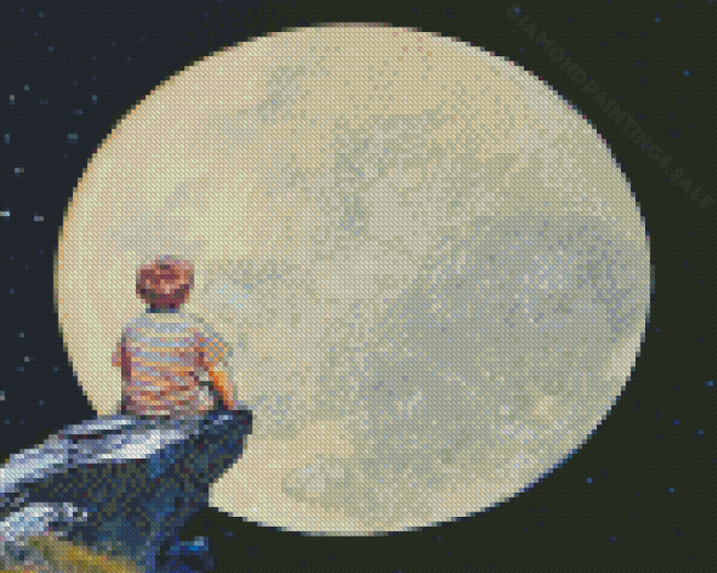 Boy Watching Moon Diamond Paintings