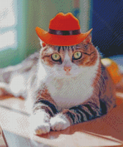 Cat With Summer Hat Diamond Paintings