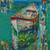 Colorful Abstract Rustic Boat On Lake Diamond Paintings