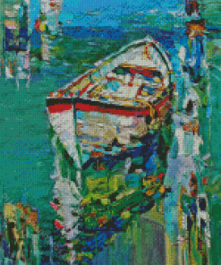 Colorful Abstract Rustic Boat On Lake Diamond Paintings