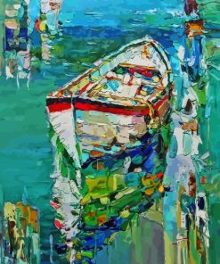 Colorful Abstract Rustic Boat On Lake Diamond Painting