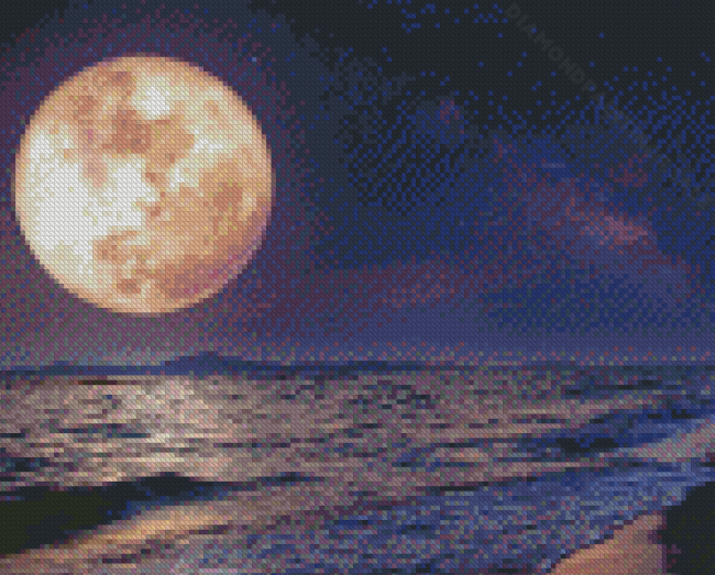 Full Moon Ocean Waves At Night Diamond Paintings