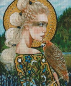 Girl And Bird Diamond Paintings