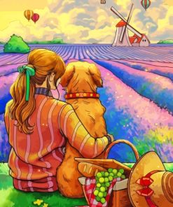 Girl And Her Golden Retriever Diamond Painting