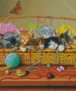 Kittens With Yarn Basket Diamond Paintings