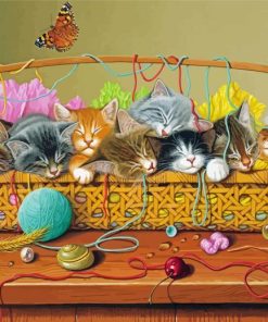 Kittens With Yarn Basket Diamond Painting