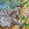Koalas And Lorikeet Diamond Paintings