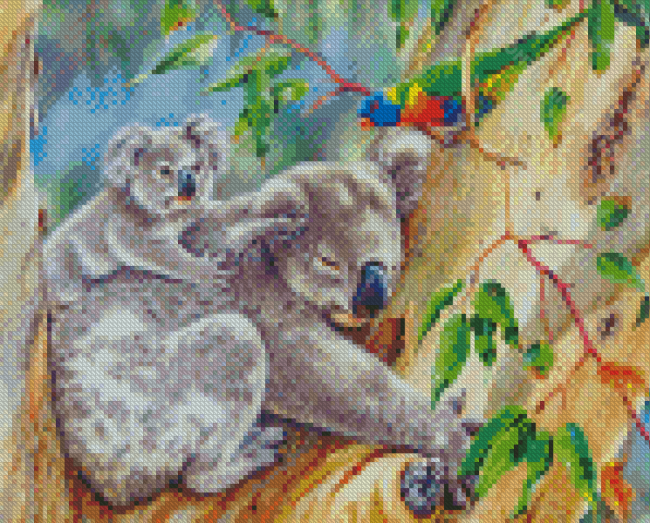 Koalas And Lorikeet Diamond Paintings