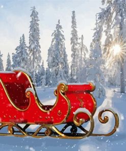Red Sleigh In Snow Diamond Painting