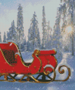 Red Sleigh In Snow Diamond Paintings