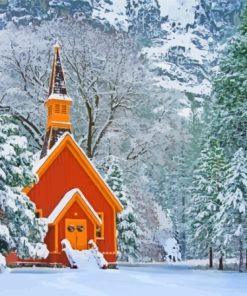 Snowy Yosemite Valley Chapel Diamond Painting