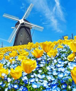 Yellow Tulpen En Molen Diamond Painting