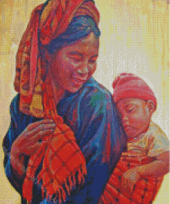 Asian Mother And Child Diamond Paintings
