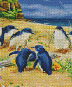 Baby Penguins On The Beach Diamond Paintings