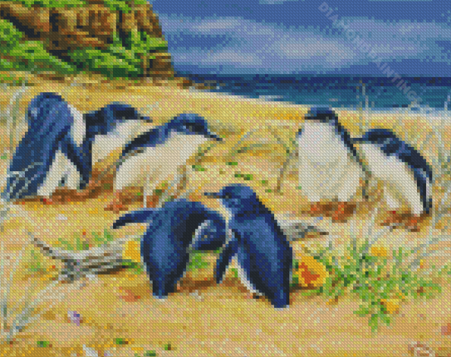 Baby Penguins On The Beach Diamond Paintings