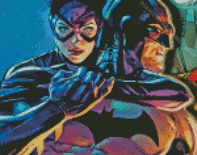 Batman With Catwoman And Robin Diamond Paintings