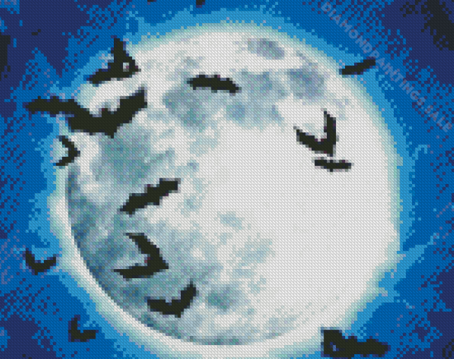 Aesthetic Blue Sky Full Moon Night Bats Diamond Paintings