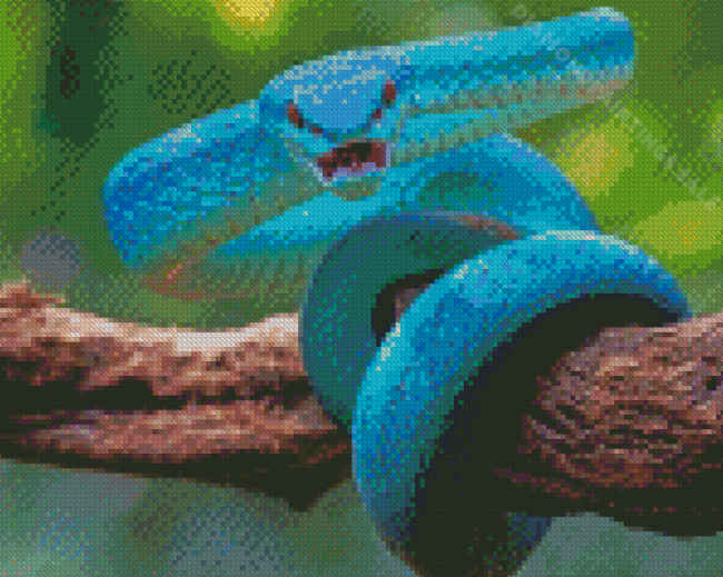 Blue Snake On Tree Diamond Paintings