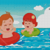 Boy And Girl Swimming In Sea Diamond Paintings