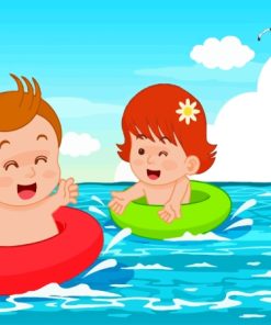 Boy And Girl Swimming In Sea Diamond Painting