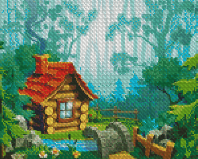 Cartoon House In A Jungle Diamond Paintings