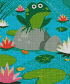 Fat Green Frog On Lily Pad Diamond Paintings