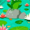 Fat Green Frog On Lily Pad Diamond Painting