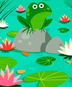 Fat Green Frog On Lily Pad Diamond Painting
