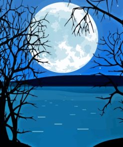 Full Moon Over Lake Diamond Painting