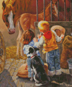 Horse And Children Diamond Paintings