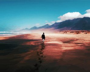 Lonely Girl Walking On Beach Diamond Painting