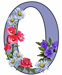 Purple Letter O With Flowers Art Diamond Painting