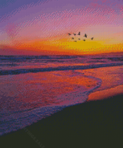 Purple Sunset Over Beach Diamond Paintings