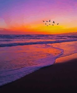 Purple Sunset Over Beach Diamond Painting