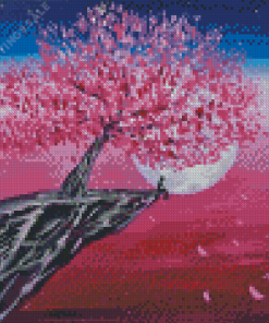 Purple Tree Blossom Moonlight Diamond Paintings