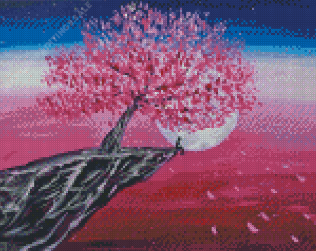 Purple Tree Blossom Moonlight Diamond Paintings