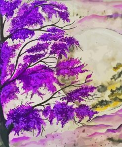 Purple Tree In Moon Art Diamond Painting