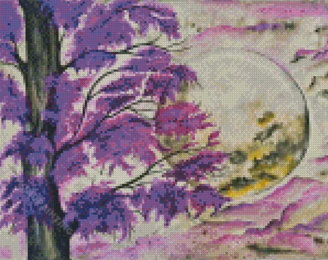 Purple Tree In Moon Art Diamond Paintings