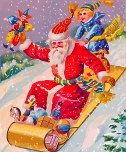 Santa And Kid Sledding Diamond Painting