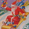 Santa And Kid Sledding Diamond Paintings