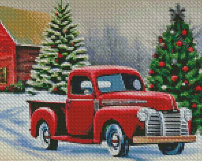 Snow Christmas Ford Truck Diamond Paintings