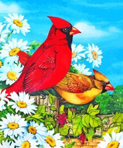 Springtime Cardinals And Daisies Diamond Painting
