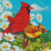 Springtime Cardinals And Daisies Diamond Paintings