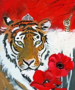 Tiger And Poppies Flowers Diamond Painting