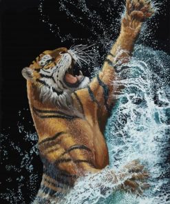 Tiger Playing In Water Diamond Painting